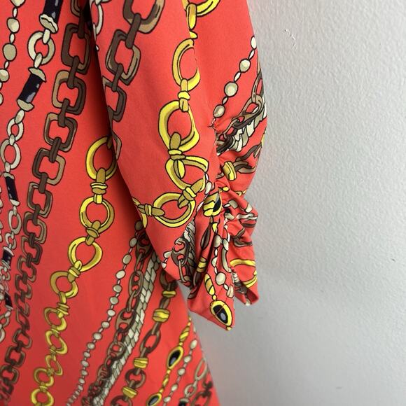 Barbara Gerwit Dress Womens Large Orange Chain Print Long Sleeve Tunic Retro Mod - Picture 5 of 8